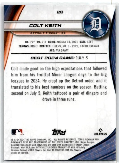 2024 Bowman's Best #28 Colt Keith Rookie Detroit Tigers