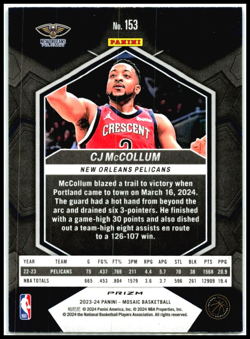 2023-24 Panini Mosaic Genesis #153 CJ McCollum New Orleans Pelicans