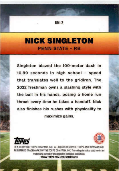 2022 Bowman University Ramblin' Man #RM-2 Nick Singleton Penn State Nittany Lion