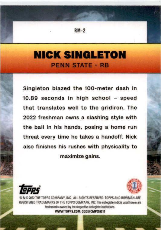 2022 Bowman University Ramblin' Man #RM-2 Nick Singleton Penn State Nittany Lion
