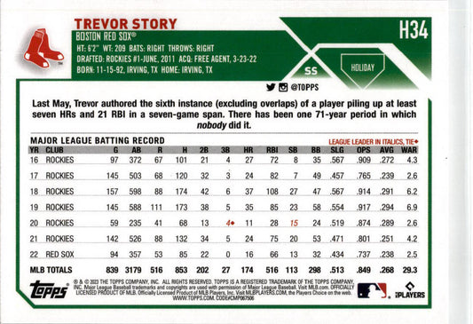 2023 Topps Holiday Metallic #H34 Trevor Story Boston Red Sox