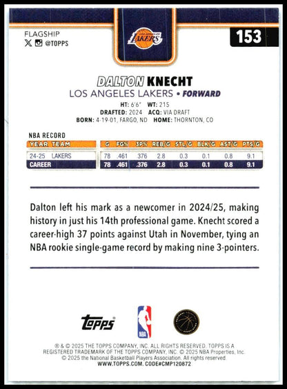 2025-26 Topps Sandglitter Blue SSP #153 Dalton Knecht Los Angeles Lakers