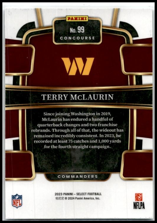 2023 Panini Select #99 Terry McLaurin Washington Commanders