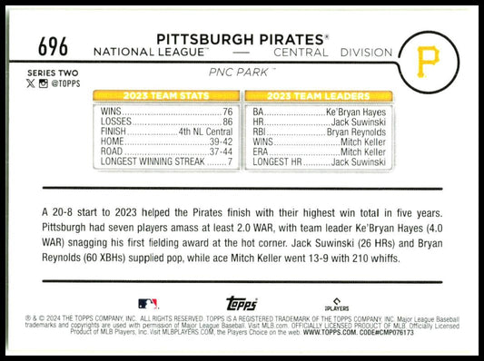 2024 Topps Yellow Foil #696 Pittsburgh Pirates Pittsburgh Pirates