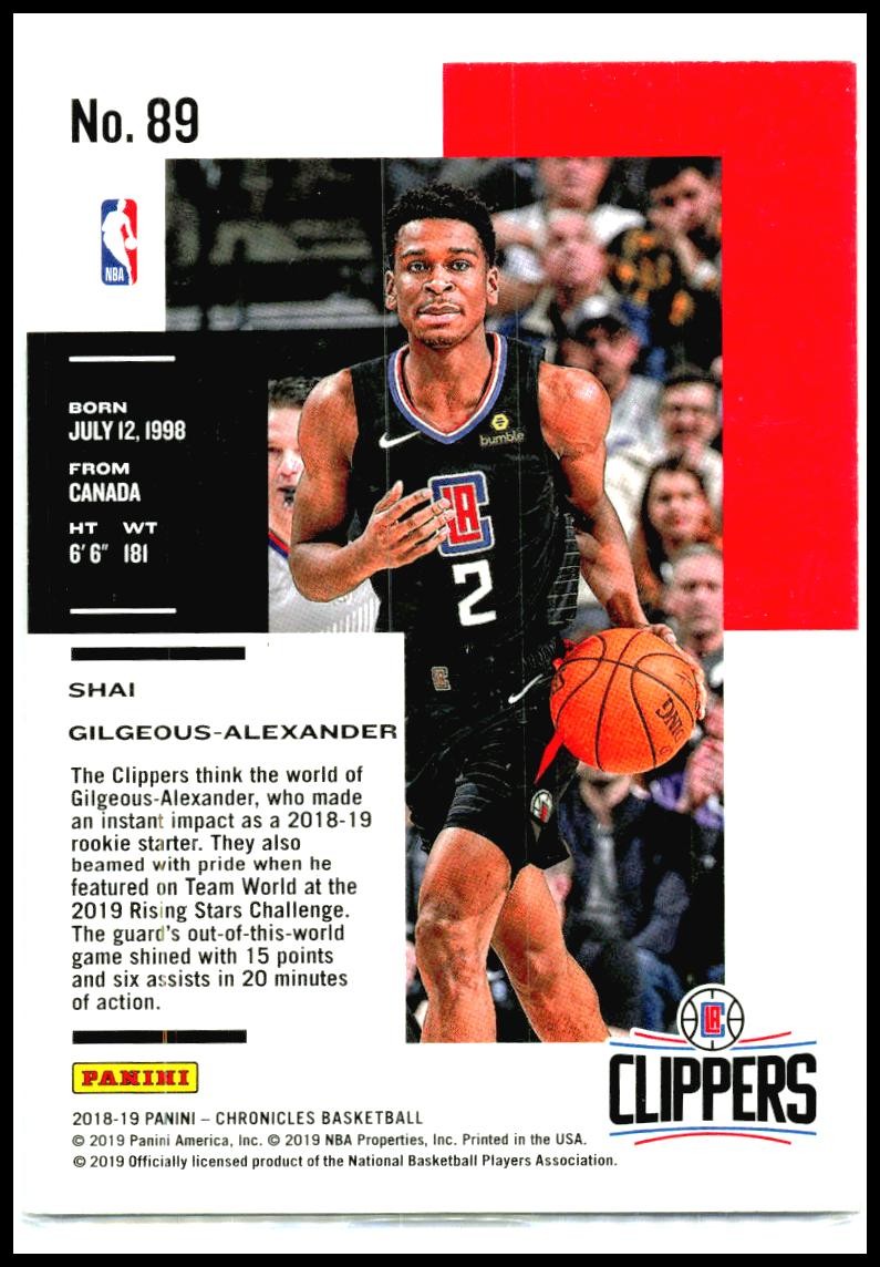 2018-19 Panini Chronicles #89 Shai Gilgeous-Alexander Rookie Clippers