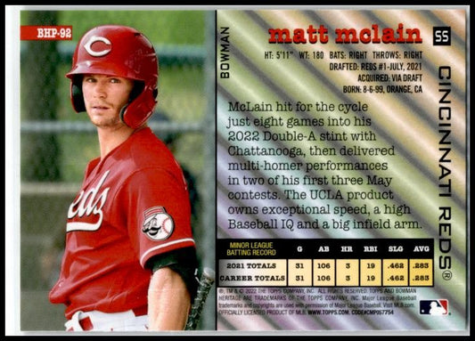 2022 Bowman Heritage Prospects #BHP-92 Matt McLain Cincinnati Reds