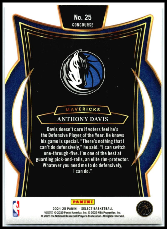 2024-25 Panini Select Blue #25 Anthony Davis Dallas Mavericks