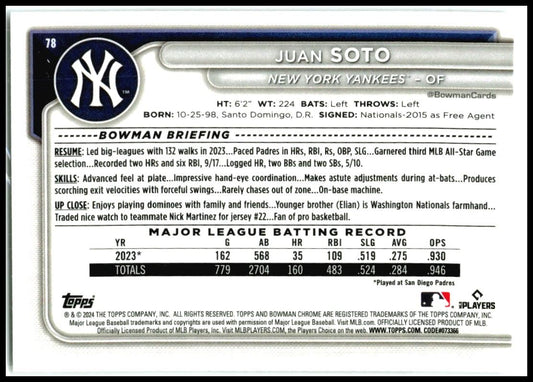 2024 Bowman Chrome Mojo Refractors #78 Juan Soto New York Yankees
