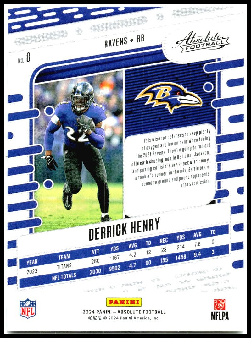 2024 Panini Absolute #8 Derrick Henry Baltimore Ravens