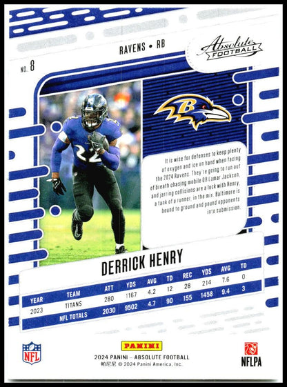 2024 Panini Absolute #8 Derrick Henry Baltimore Ravens