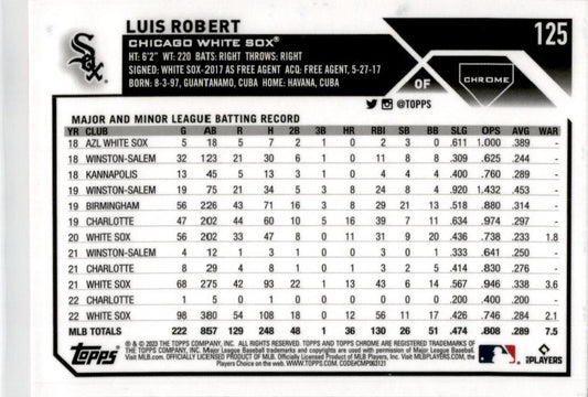 2023 Topps Chrome Pink Refractror #125 Luis Robert Chicago White Sox