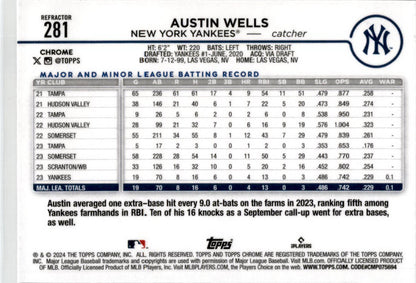 2024 Topps Chrome Refractors #281 Austin Wells Rookie New York Yankees