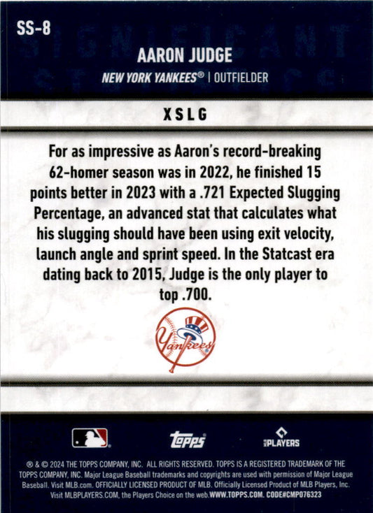 2024 Topps Significant Statistics #SS-8 Aaron Judge New York Yankees