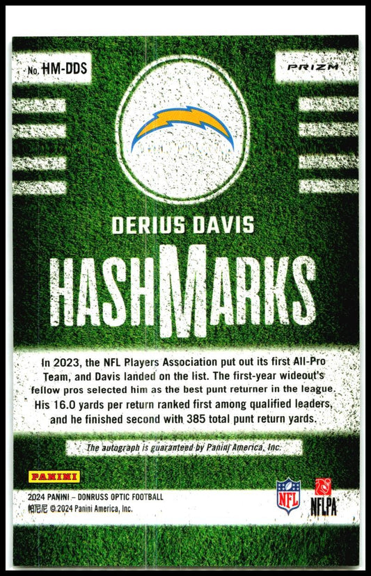 2024 Donruss Optic Hash Marks #HM-DDS Derius Davis Auto Los Angeles Chargers