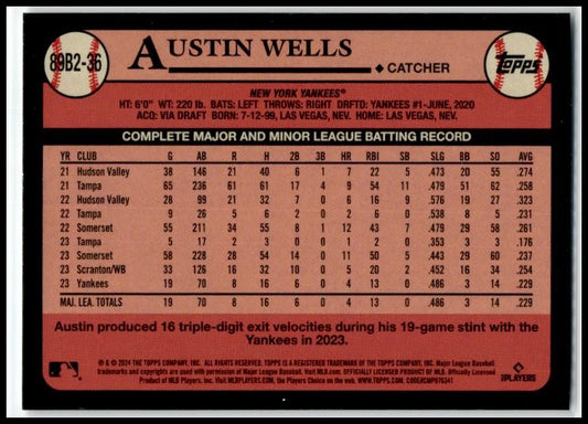 2024 Topps 1989 Topps Baseball 35th Anniversary ( #89B2-36 Austin Wells Yankees