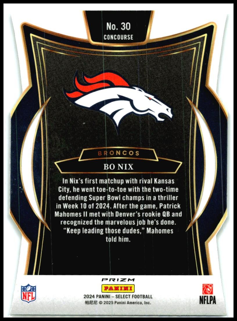2024 Panini Select Silver Prizm Die Cut #30 Bo Nix Rookie Denver Broncos