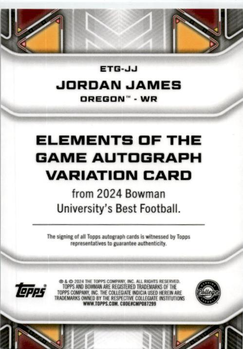 2024 Bowman Best University Elements of the Game #ETG-JJ Jordan James Auto /100