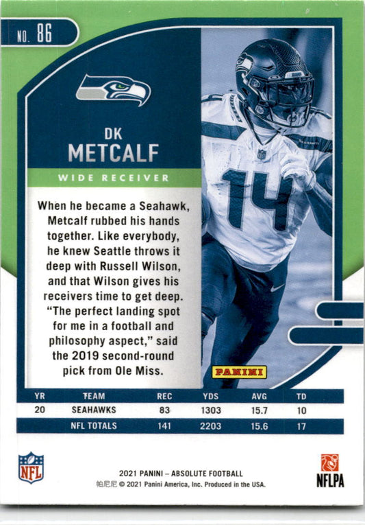 2021 Panini Absolute #86 DK Metcalf Seattle Seahawks