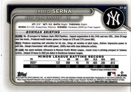 2024 Bowman #BCP-68 Jared Serna New York Yankees