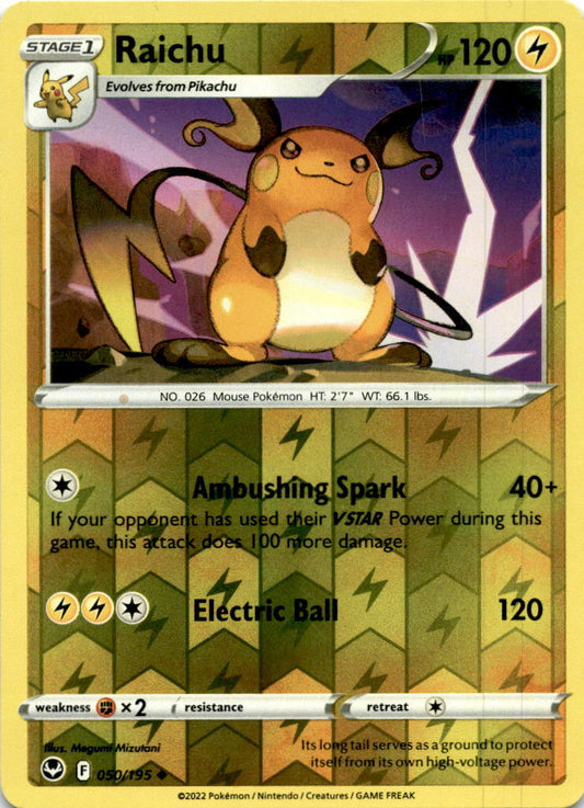 Pokémon TCG Raichu Silver Tempest 050/195 Reverse Holo Rare NM/M