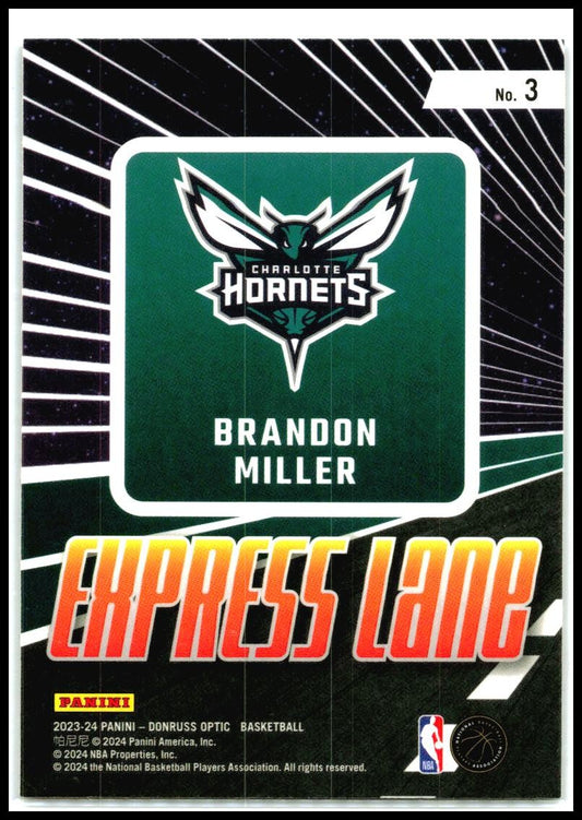 2023-24 Donruss Optic Express Lane #3 Brandon Miller Charlotte Hornets