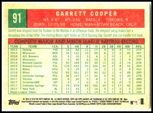 2018 Topps Archives #91 Garrett Cooper Rookie Miami Marlins