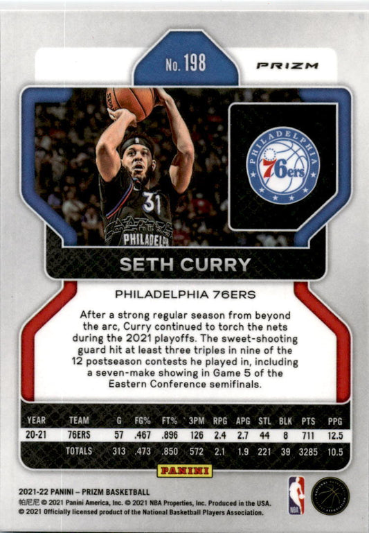 2021-22 Panini Prizm Red White and Blue #198 Seth Curry Philadelphia 76ers