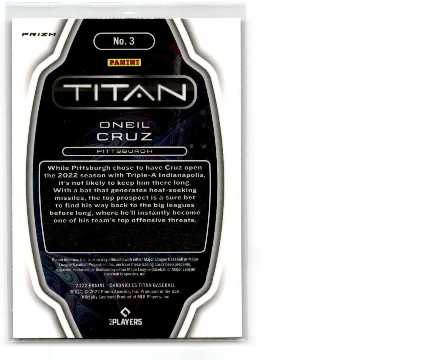 2022 Panini Chronicles Titan Pink Pulsar #3 Oneil Cruz Pittsburgh Pirates