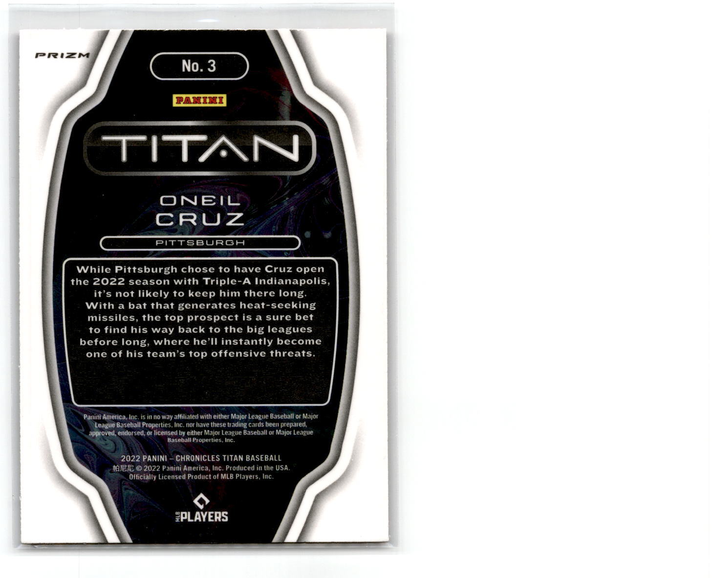 2022 Panini Chronicles Titan Pink Pulsar #3 Oneil Cruz Pittsburgh Pirates