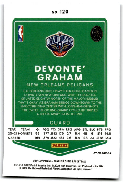 2021-22 Donruss Optic Purple Devonte' Graham New Orleans Pelicans #120