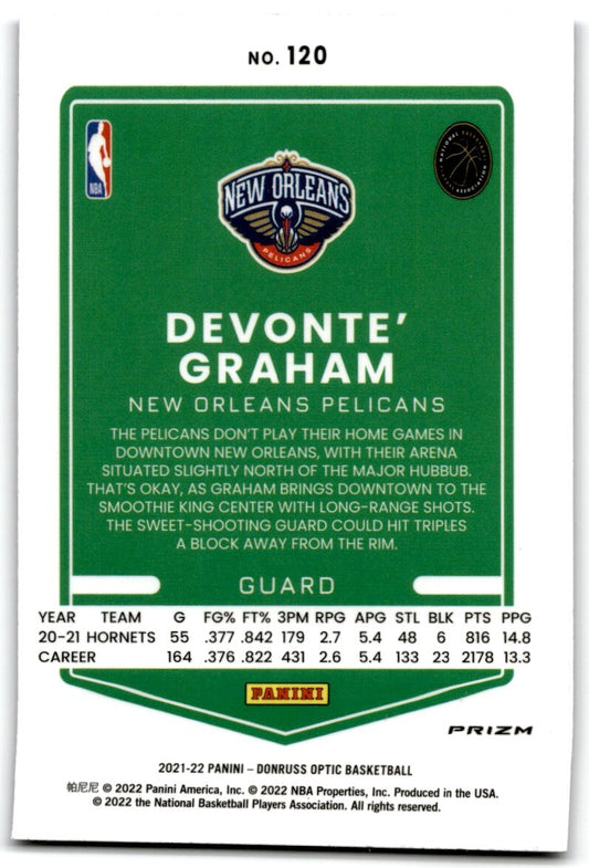2021-22 Donruss Optic Purple Devonte' Graham New Orleans Pelicans #120