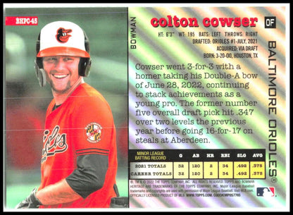 2022 Bowman Heritage Prospects #BHP-45 Colton Cowser Baltimore Orioles