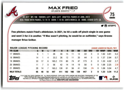 2022 Topps Chrome Prism Refractor Max Fried Atlanta Braves #75