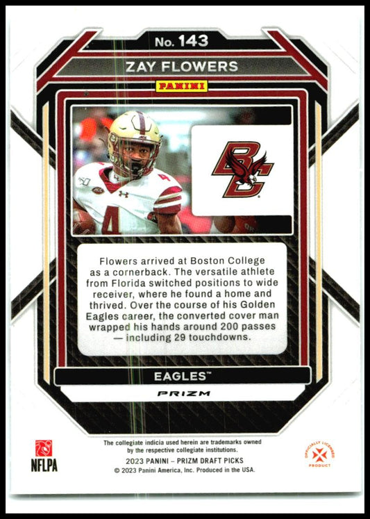 2023 Panini Prizm Draft Picks Prizms Silver #143 Zay Flowers Ravens