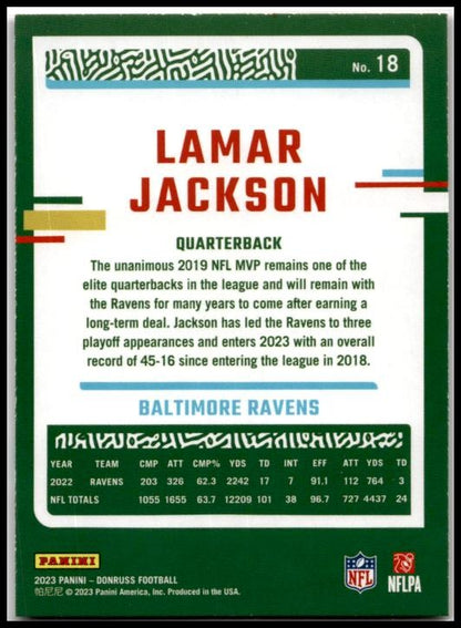 2023 Donruss Press Proof Red #18 Lamar Jackson Baltimore Ravens