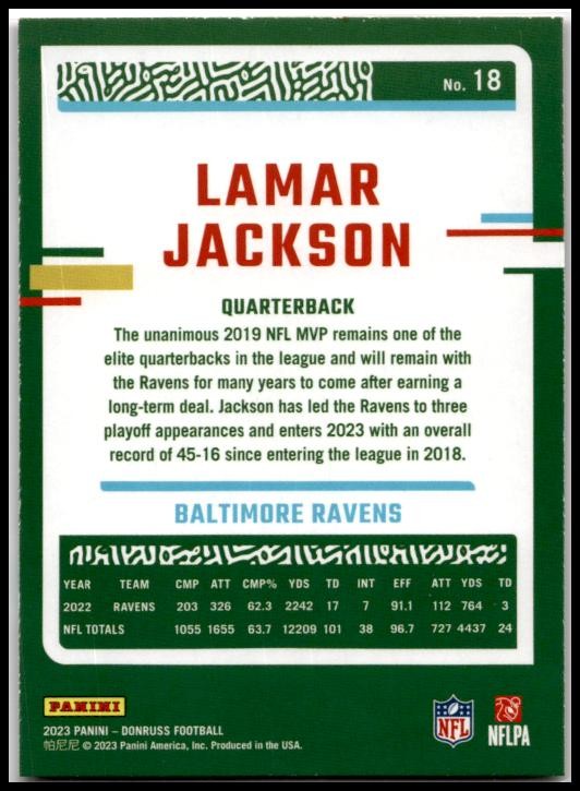 2023 Donruss Press Proof Red #18 Lamar Jackson Baltimore Ravens