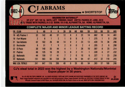 2024 Topps Orange foil /25 #89B2-44 CJ Abrams Washington Nationals
