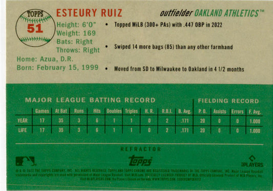 2023 Topps Chrome Platinum Anniversary Refractor #51 Esteury Ruiz Rookie