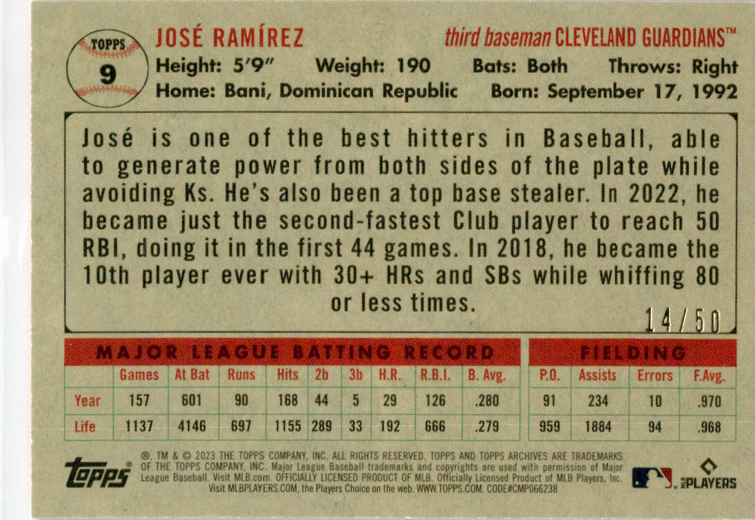 2023 Topps Archives Red Hot Foil #9 José Ramírez Cleveland Guardians /50