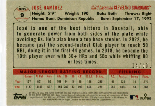 2023 Topps Archives Red Hot Foil #9 José Ramírez Cleveland Guardians /50