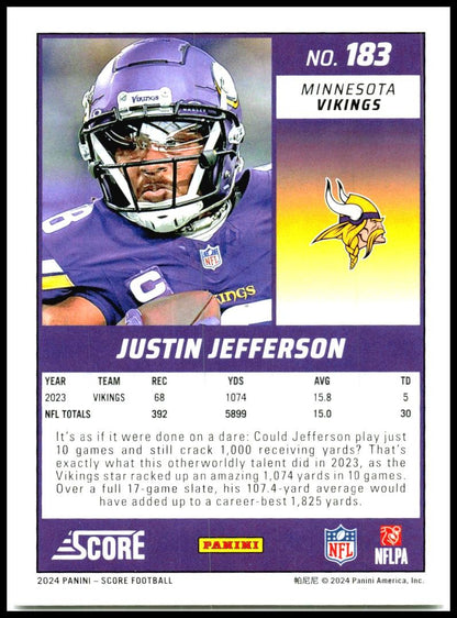 2024 Score #183 Justin Jefferson Minnesota Vikings