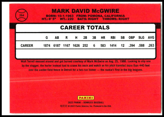2023 Donruss America #264 Mark McGwire #/50 Oakland Athletics