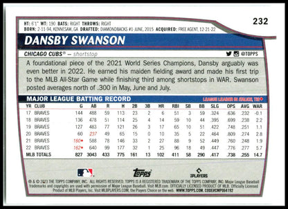 2023 Topps Big League Rainbow Foil #232 Dansby Swanson Chicago Cubs