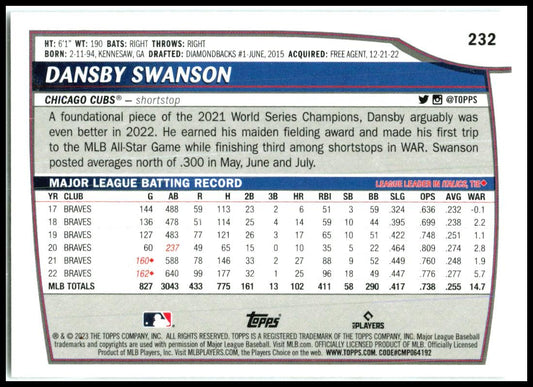 2023 Topps Big League Rainbow Foil #232 Dansby Swanson Chicago Cubs