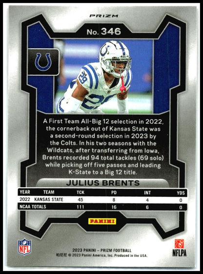 2023 Panini Prizm Red White and Blue #346 Julius Brents Indianapolis Colts