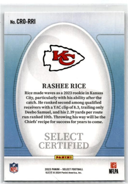 2023 Panini Select Certified Rookies #CRO-RRI Rashee Rice Kansas City Chiefs
