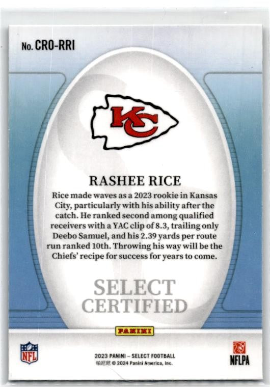 2023 Panini Select Certified Rookies #CRO-RRI Rashee Rice Kansas City Chiefs