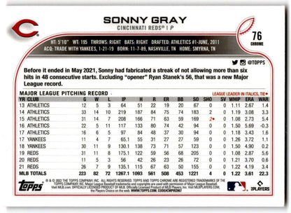2022 Topps Chrome Pink Refractor Sonny Gray Cincinnati Reds #76