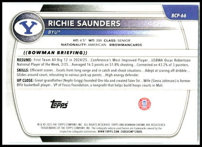 2025-26 Bowman Chrome Prospects #BCP-66 Richie Saunders BYU Cougars