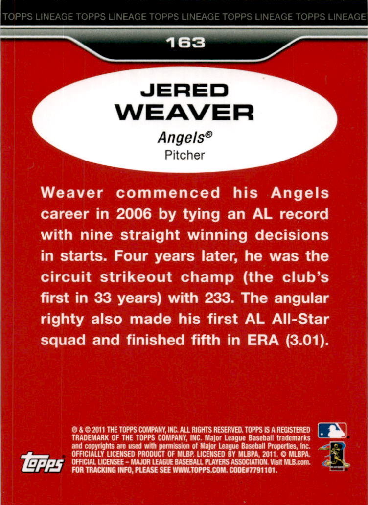 2011 Topps Lineage #163 Jered Weaver Los Angeles Angels